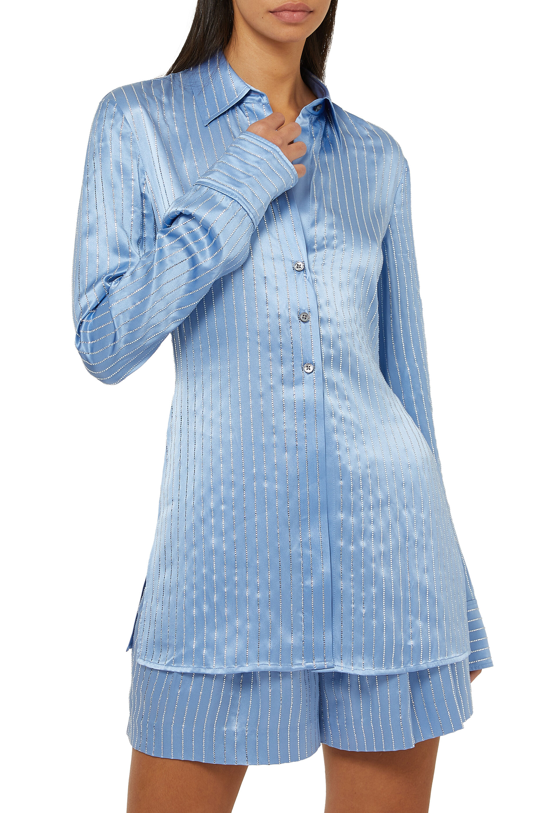 Crystal Stripe Slim Shirt in Silk